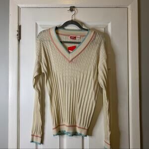 Vintage Deadstock TAIL Hong Kong Preppy V-Neck Cable Knit Pullover Sweater Med